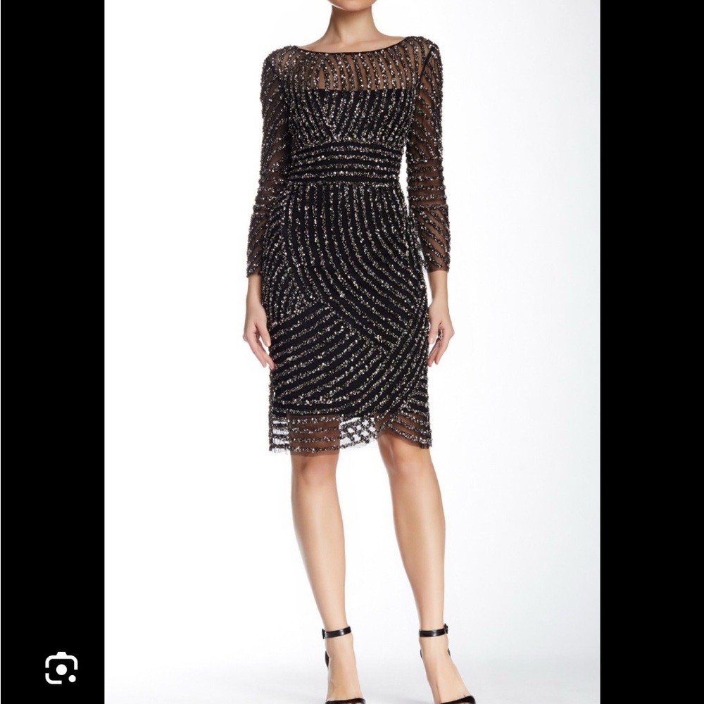 Adrianna Papell Black and Silver Beaded Dress